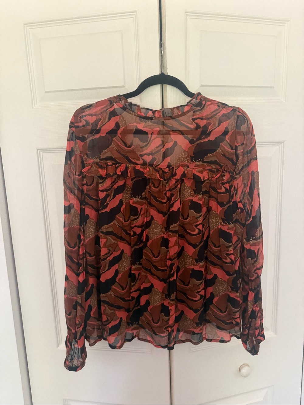 NWT Cleobella Octavia Blouse High Neck Tie Ruffles Brown Orange Boho Size Small - Picture 10 of 12